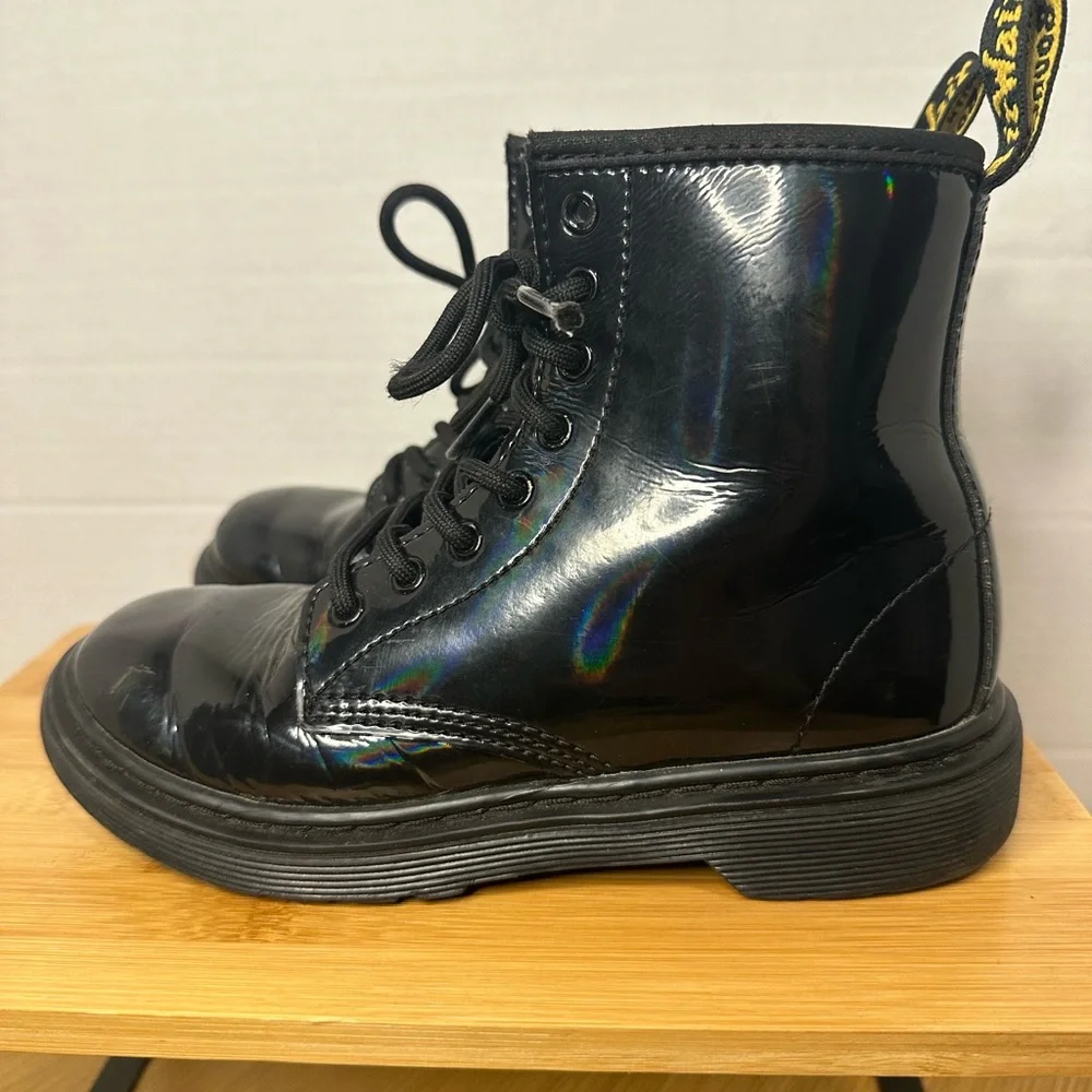Dr. Martens Black Patent Leather Lace-Up & Side Zipper Boots Kids sz 1 US. EU 32